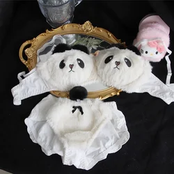 Cute underwear winter limited plush lingerie high color embroidery cartoon student non-steel ring bra set