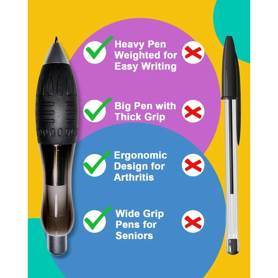 𝟯 𝗼𝘇 Fat 𝐇𝐞𝐚𝐯𝐲 𝐖𝐞𝐢𝐠𝐡𝐭𝐞𝐝 Pens for Arthritis Hands Parkinson's Carpal Tunnel Hand Tremors Wide Grip Thick Barrel