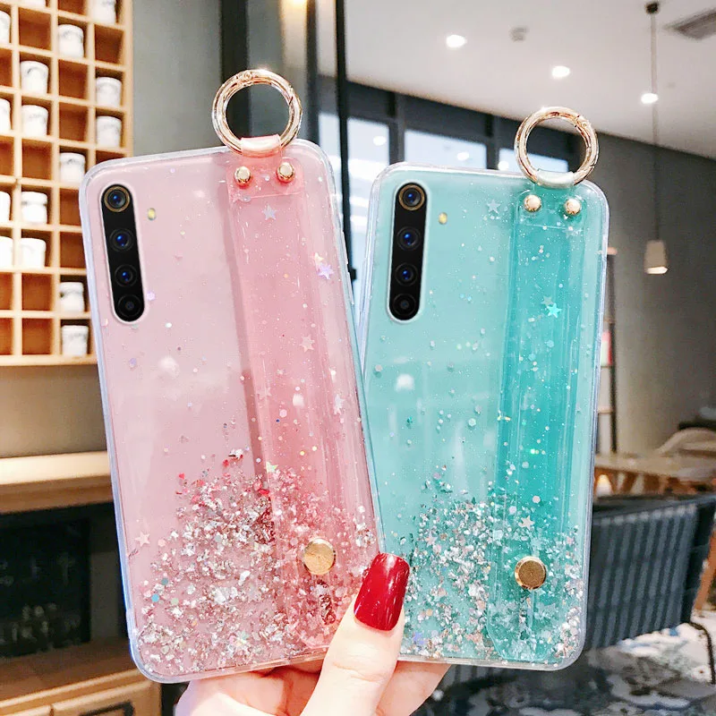 

Wristband Glitter Case For Realme 10 9 8 6 7 Pro Plus 8i 9i C55 C35 C33 C31 C30 C21Y C21 C20 C12 C25 C11 C25Y Funda Starp Coque