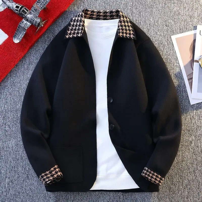 

Модный вязаный свитер 2026: Мужская верхняя одежда для весны и осени, повседневный свободный крой, длинный рукав, кардиган на пуговицах, корейская версия