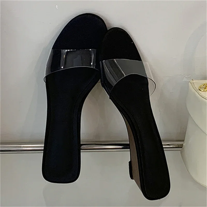 Eilyken 2026 New Summer PVC Transparent Wedges Open Toe Women Slippers Low Heels Banquet Dress Beach Female Shoes view 2