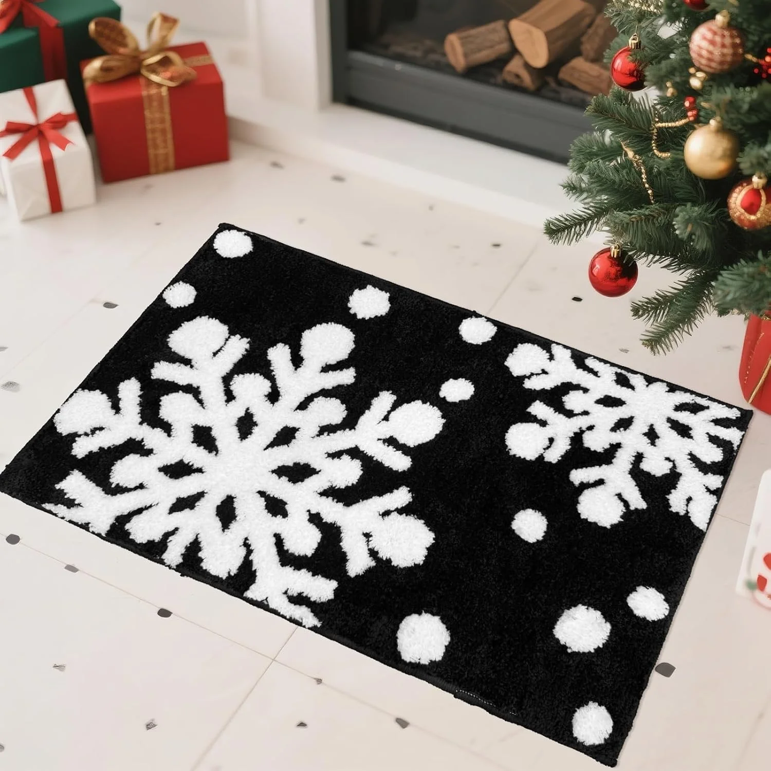 VIKAMA Christmas Absorbent Snowflake Rug Bathroom Shower Anti-Slip Mat Entrance Door Decorative Rug Home Decor