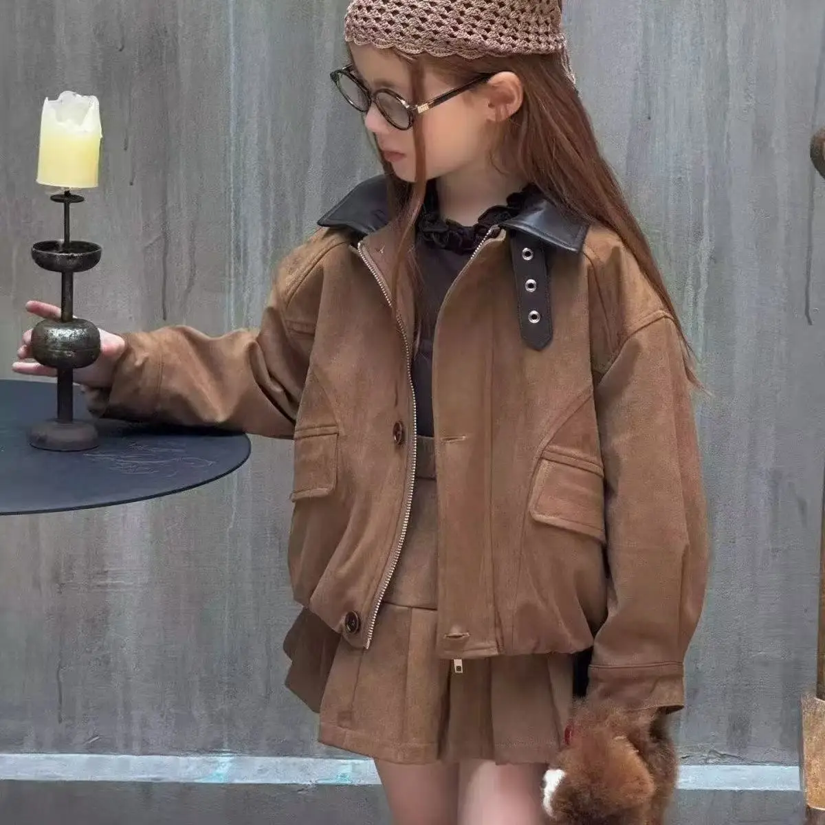 Girls' Fashion Set Children's Spring and Autumn New Collection Large and Medium sized Children's Jacket and Skirt Two Piece Set