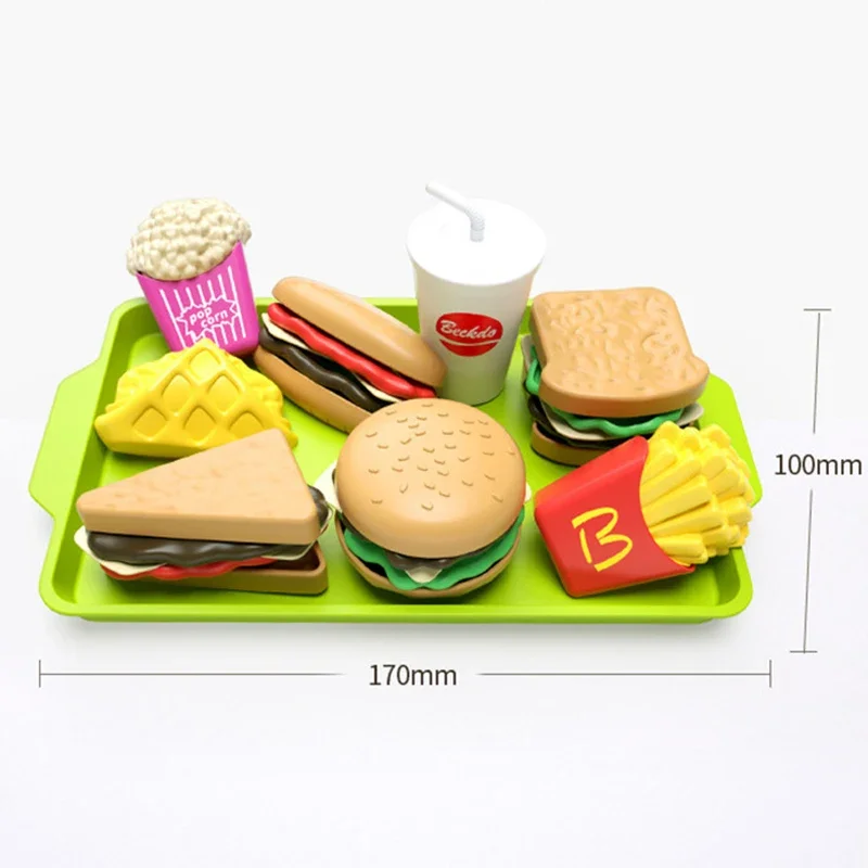 Children's Hamburger Pretend Play Cooking Toys Set, Mini Simulação, Comida, Cozinha, Meninas, Sanduíche, Batatas fritas, Hamburguer, Assembly Game