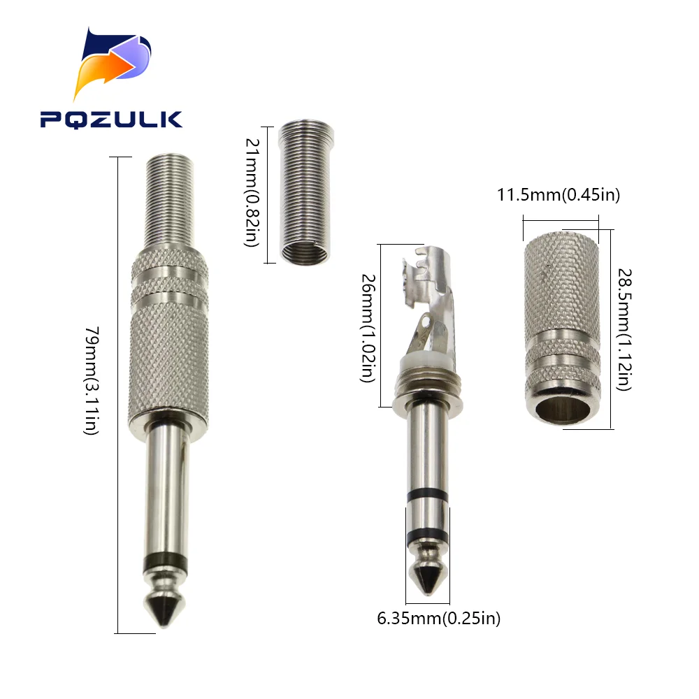 2PCS Gold Plated 6.35MM Male 1/4 Mono/Stereo 6.5MM Nickel Plating Plug Audio Adapter Connector Soldering