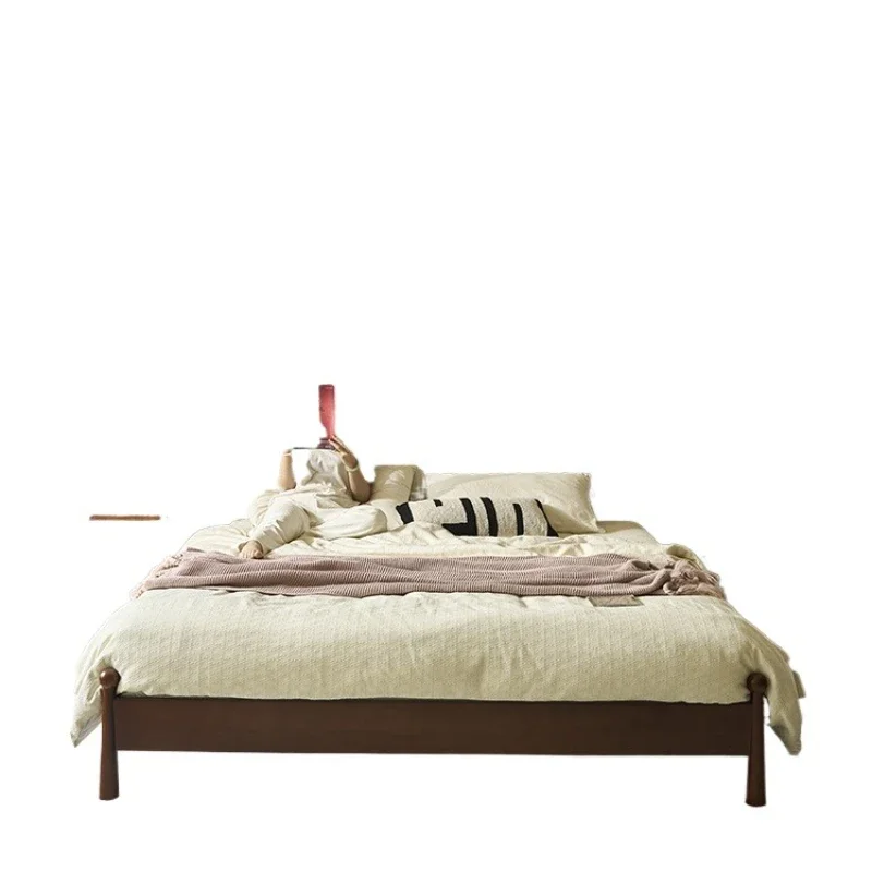 

French retro solid wood bed, home bedroom fabric soft bag medium antique ash wood double bed