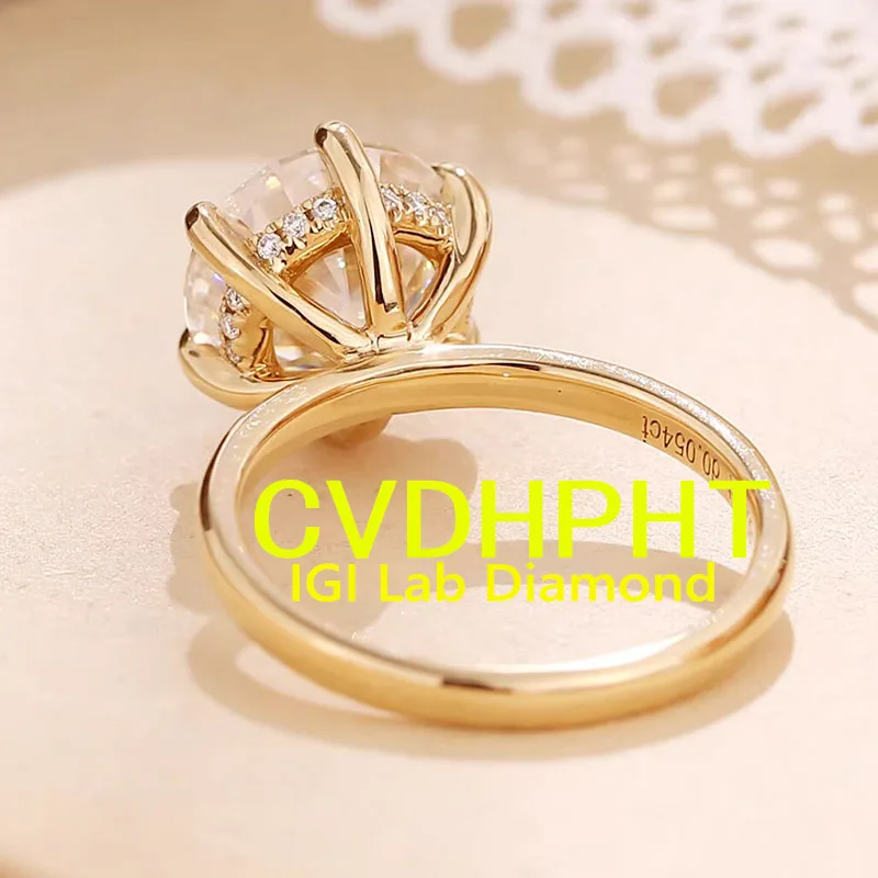 

Luxury 1 2 3 4CT Real 18K Yellow gold D color IGI Lab grown Diamond Ring Round cut Diamond wedding ring Factory
