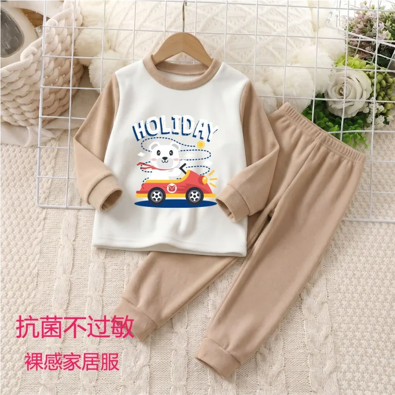 2026 autumn  new children's pajamas, soft cloud texture velvet pajamas, antibacterial and non allergic,Naked Home Clothing