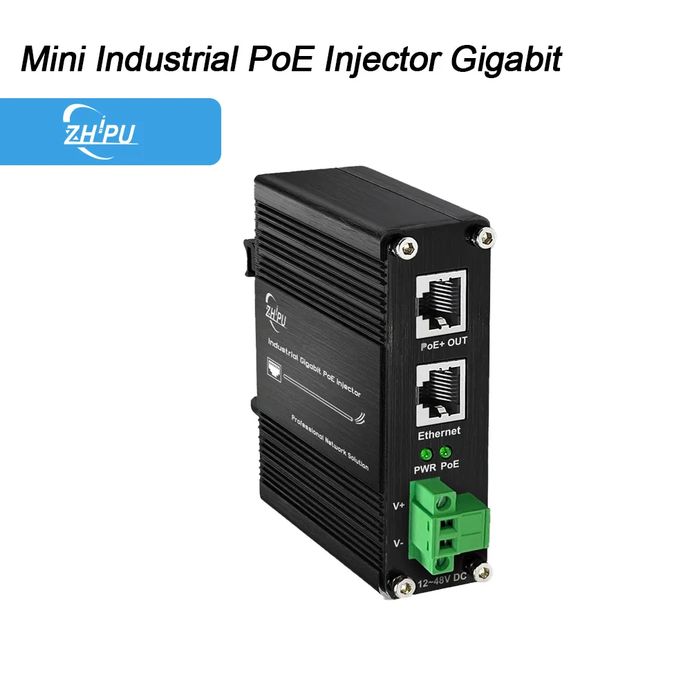 10/100/1000Base-T RJ45 30W/90W IEEE802.3af/at PoE+ DC 12~48V Input  Industrial Gigabit PoE Injector
