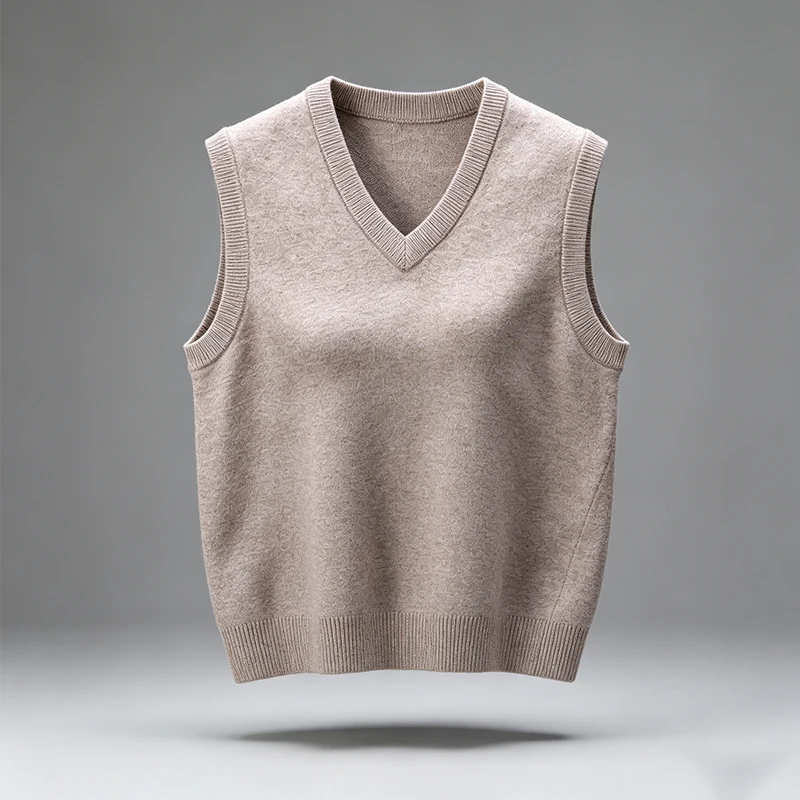 Herren V-Ausschnitt Strickweste, einfarbig, ärmellos, Pullover, schmal geschnitten, weich, warm, Strickweste, Basic, lässig, für den Alltag, Herren-Sweaterweste – Detail 3