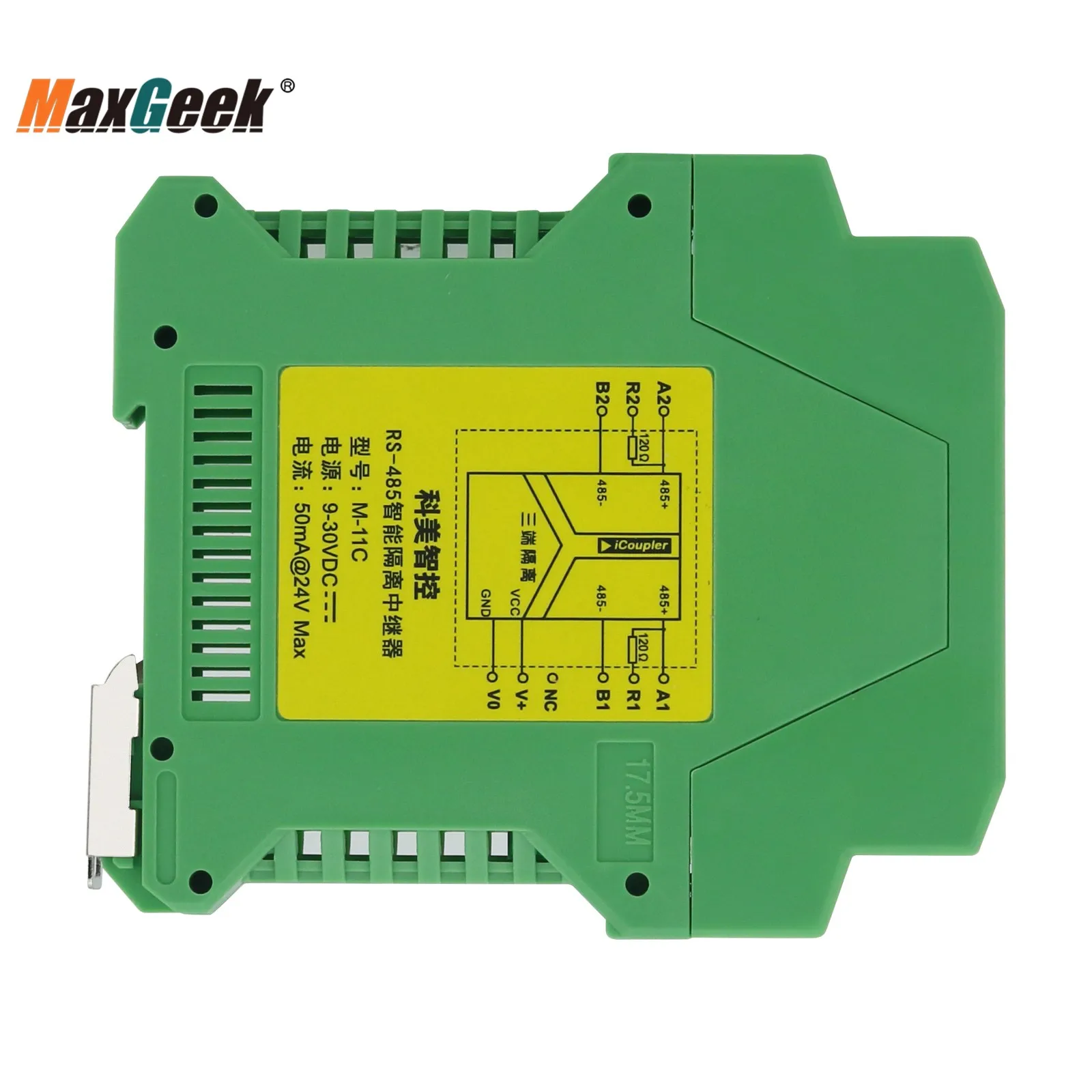 Maxgeek M-11C RS485 Repeater Module Industrial DIN Rail RS-485 Repeater with 1.5KV Isolation for 9-30VDC