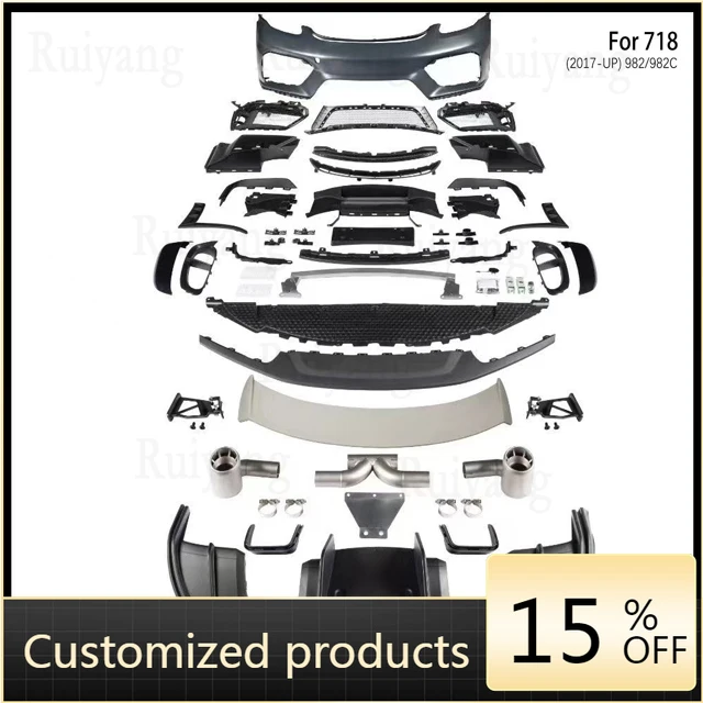 

Высокое качество и надежность для 718 стиля, комплекты кузова переднего бампера, спойлер, полипропилен, материал для 2017-2023 718 982, автомобильная решетка Cayman Boxster