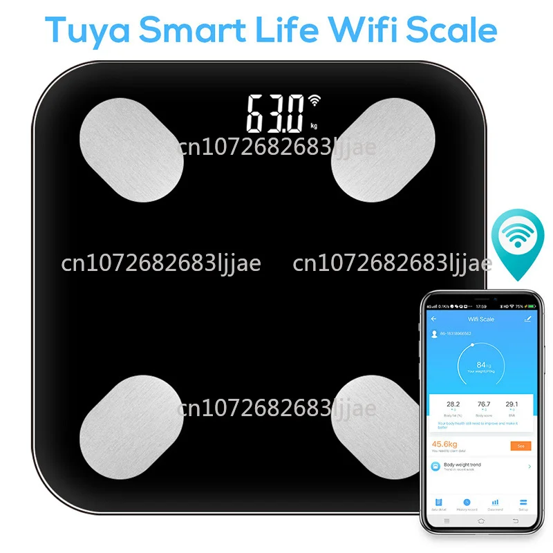 BMI Measuring Body Weighing Scale Smart Life Wifi Scale F48 Tuya Body Weight Fat Analysis Digital Smart Weight Balance