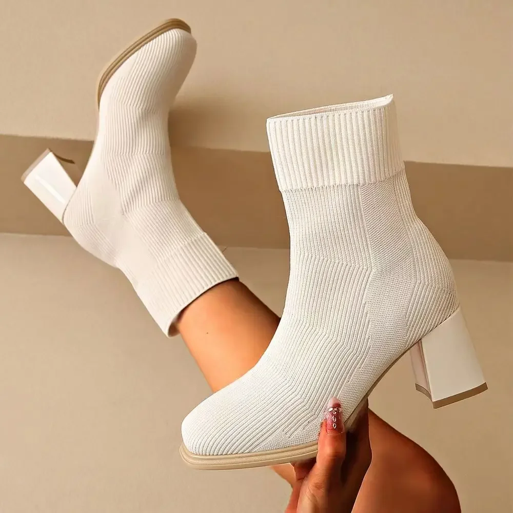 

Женские ботинки Baotou на высоком каблуке с острым носком, дизайнерская зима 2024, новые уличные удобные ботильоны на толстом каблуке, женская обувь