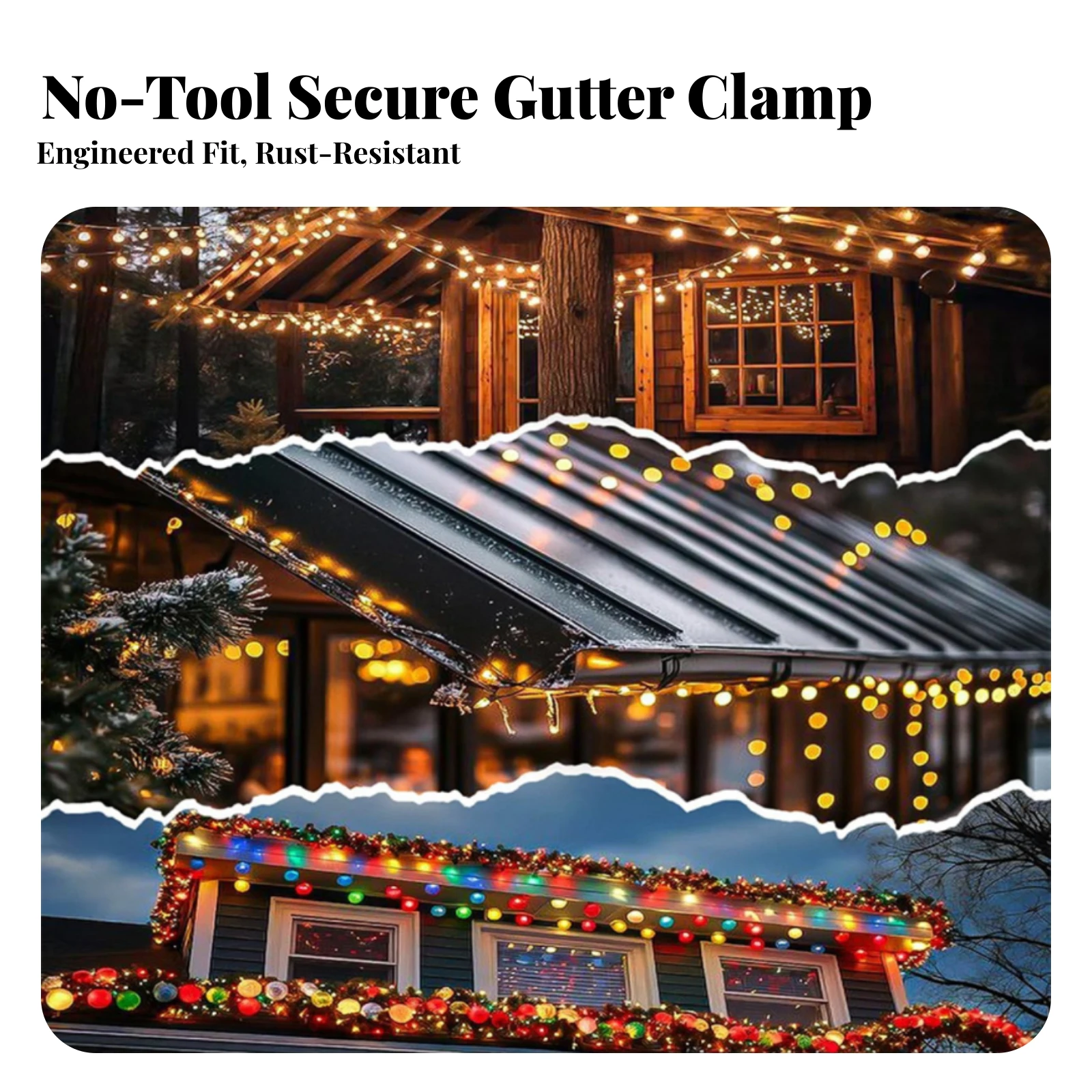 50 Pieces Light Clips Weatherproof Gutter Clip with Tool-without Tools Installation Outdoor String Light Clips Long-Lasting