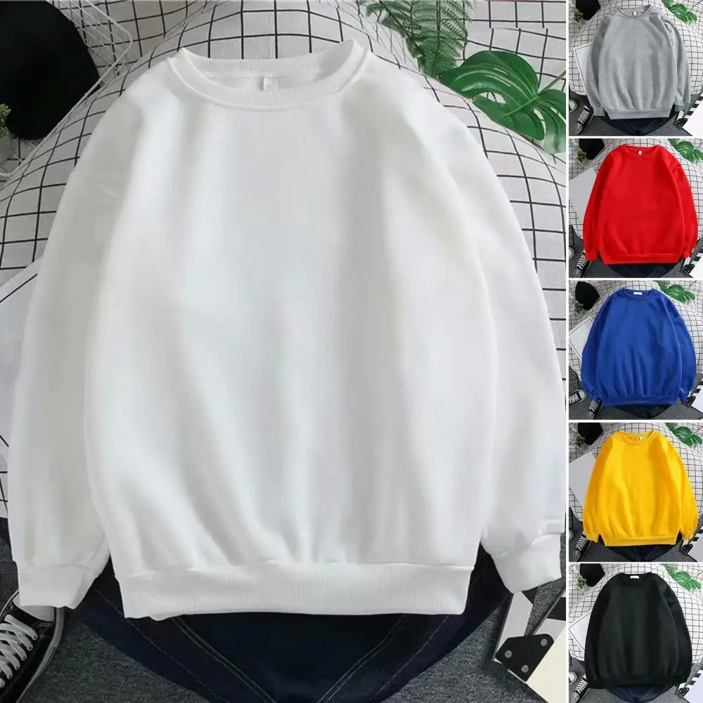 Harajuku Sweatshirts Men's 2022 Autumn Korean Solid Color Fleece Oversized Pullovers Casual O Neck Basic Tops Hip Hop Streetwear