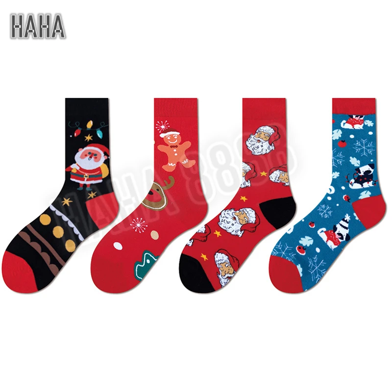 Motorcycle Riding Socks Christmas Socks Mid-calf Pure Cotton Autumn and Winter Santa Claus Cartoon Cute Tree Couple Style Stock