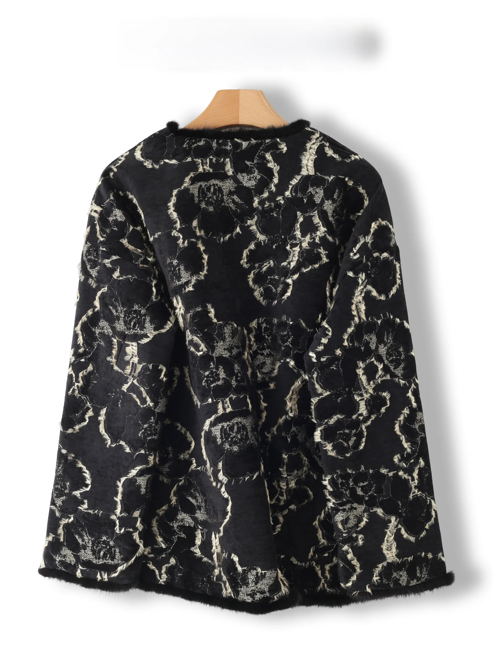 New Chinese Style Floral Print Cotton Jacket Women's Design Sense Embroidered Cotton Coat Black Floral Pattern Thickened Wint...