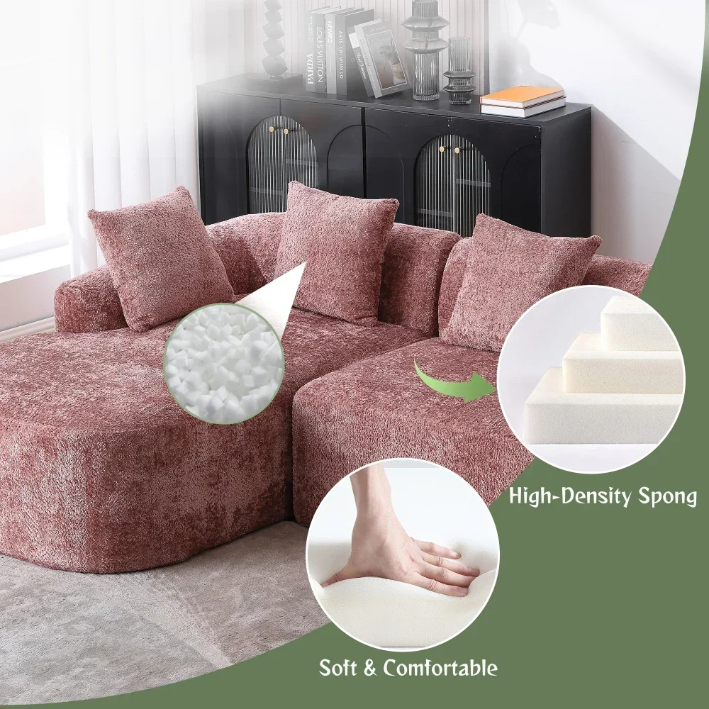 Sofá Boucle de 3 plazas para sala de estar, cómodo sofá de gran tamaño en forma de L con chaise, muebles para el hogar, sofá cama para oficina