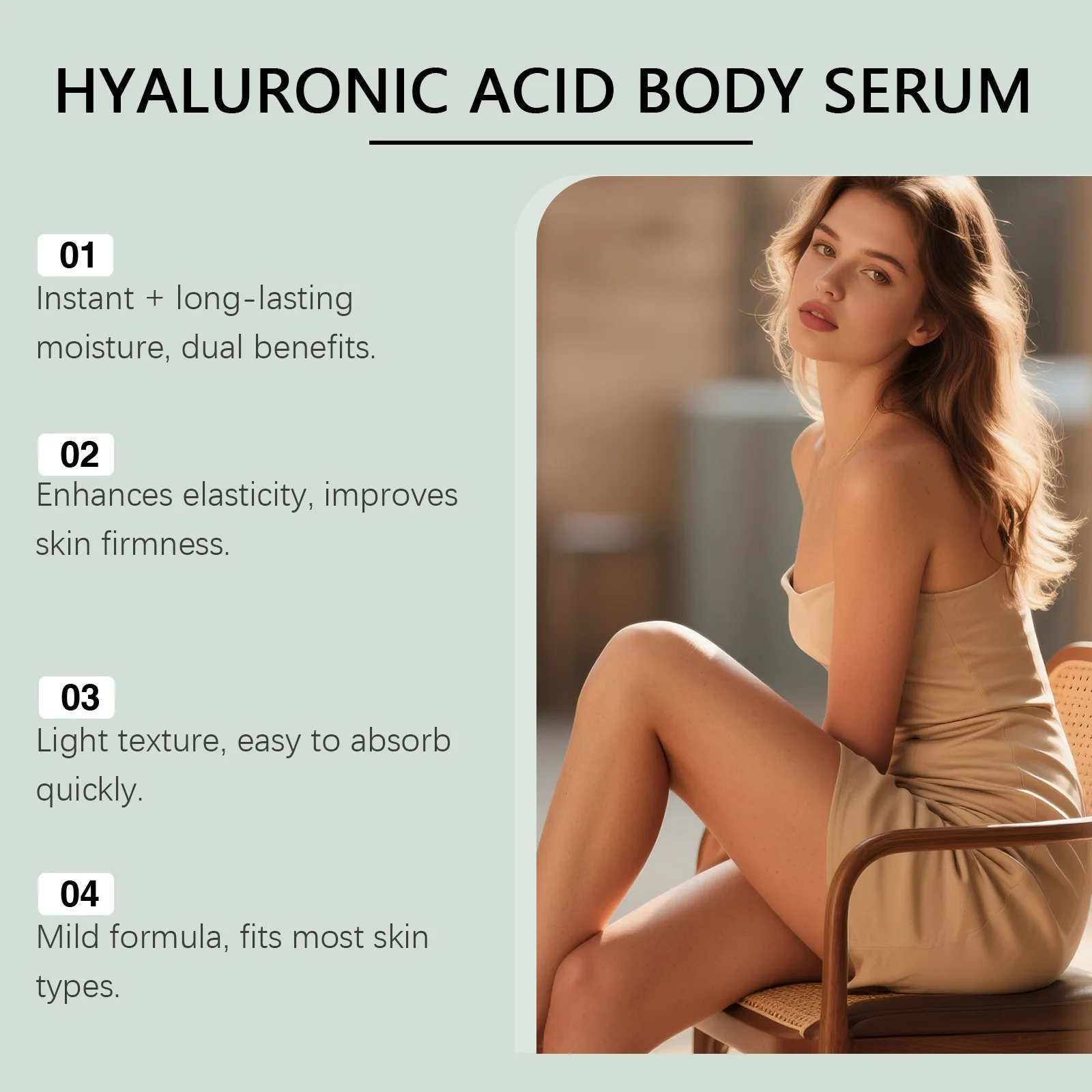 

Ha Body Hydrator Hyaluronic Acid Body Serum Enhance skin elasticity, leaving it soft, smooth, fresh and non-greasy.