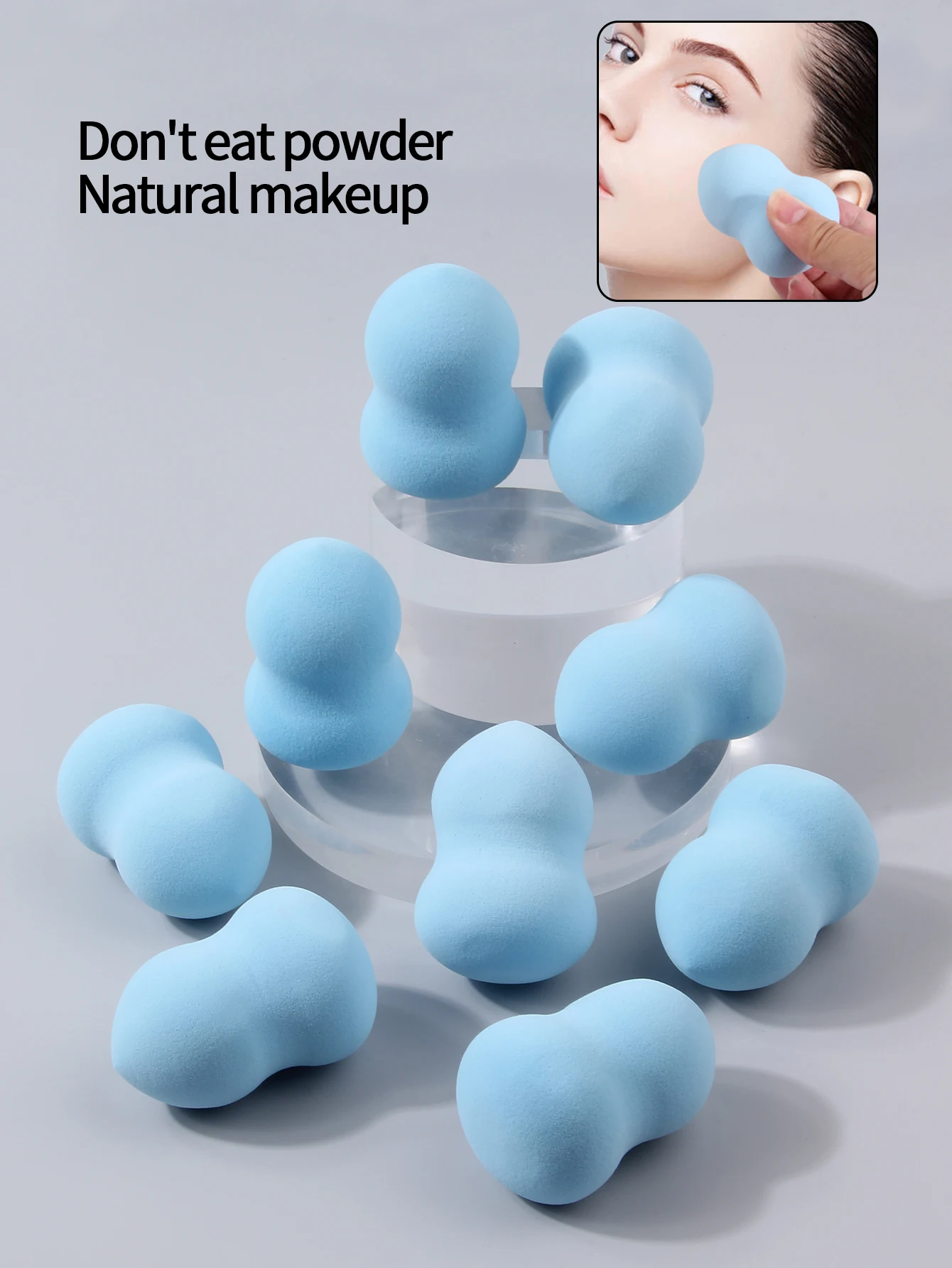 9-delige set blauwe kalebas schoonheidsei, draagbaar spons-ei voor zowel droog als nat gebruik, foundation make-up ei voor beginners