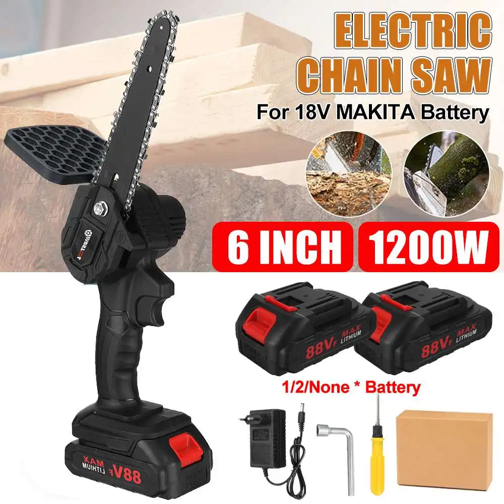 

1200W 6 Inch 88Vf Electric Chain Saw With Battery Garden Pruning Logging Saw Woodworking Power Tools Adapt to Makiita Battery