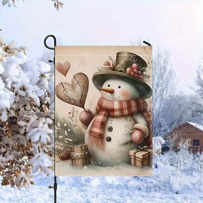 1pc Snowman Holiday Garden Flag - Reversible Polyester Non-Electric Outdoor Seasonal Decoration - 12X18 Inches