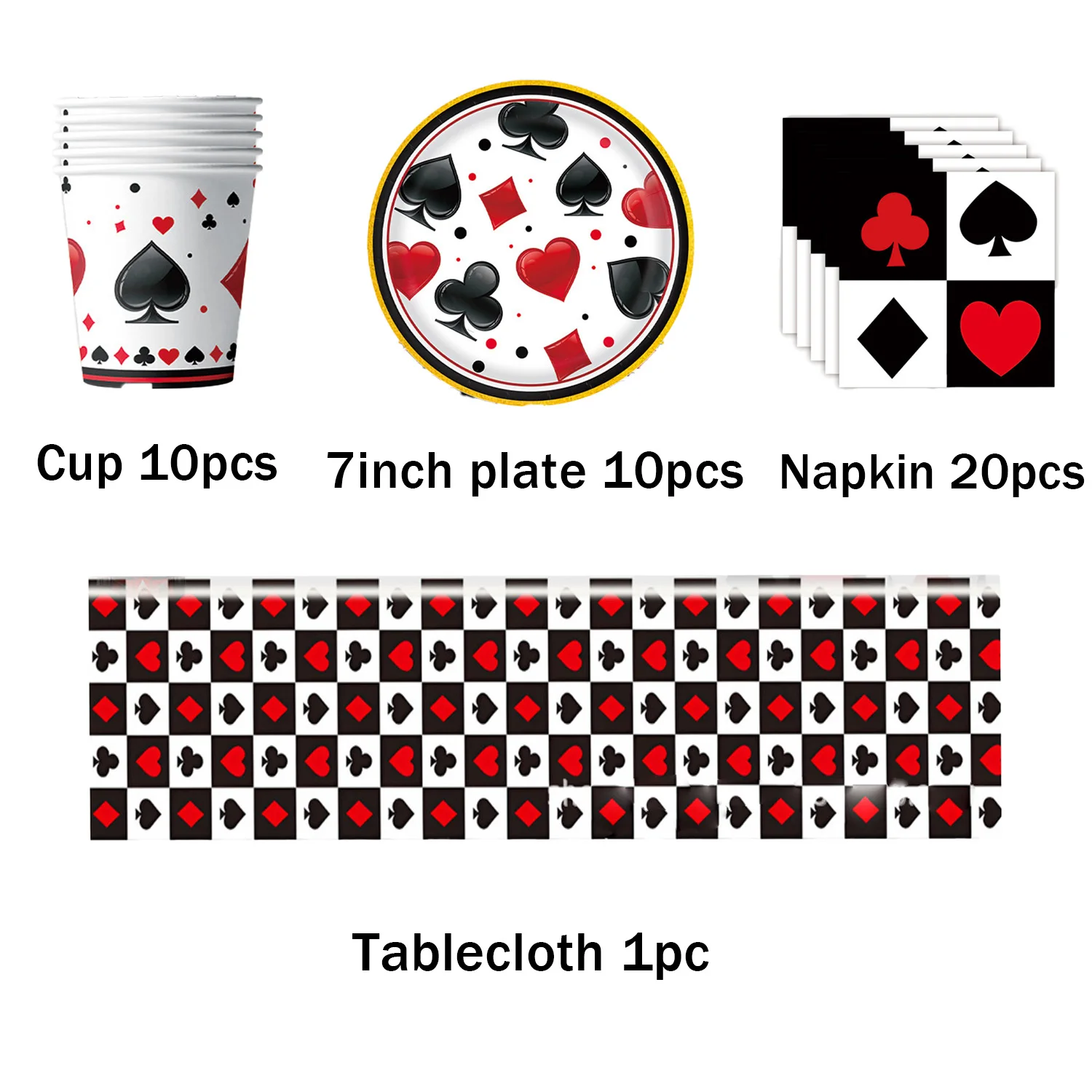 Poker Casino Nacht Themen-Geburtstagsparty Dekorationszubehör Cupcake-Topper Ballon Teller Becher Banner Porträt-Fotografie Banner – Detail 6