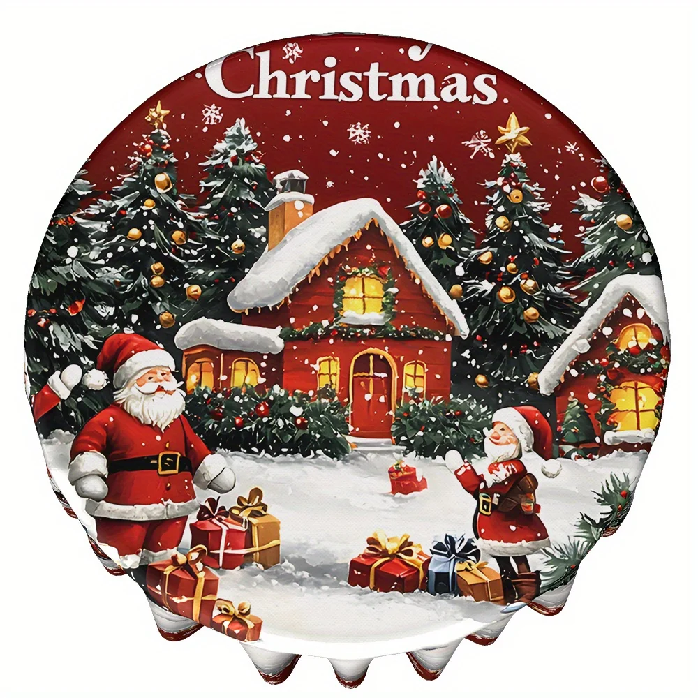 Christmas and winter theme round tablecloth, perfect for holiday parties, dining rooms, living rooms, kitchens