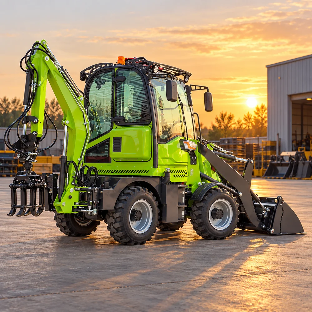 Multifunction Backhoe Loader 37kW 4 Wheel Drive 1 Ton Load 2350mm Digging Depth Compact Excavator for Utility Trench Work
