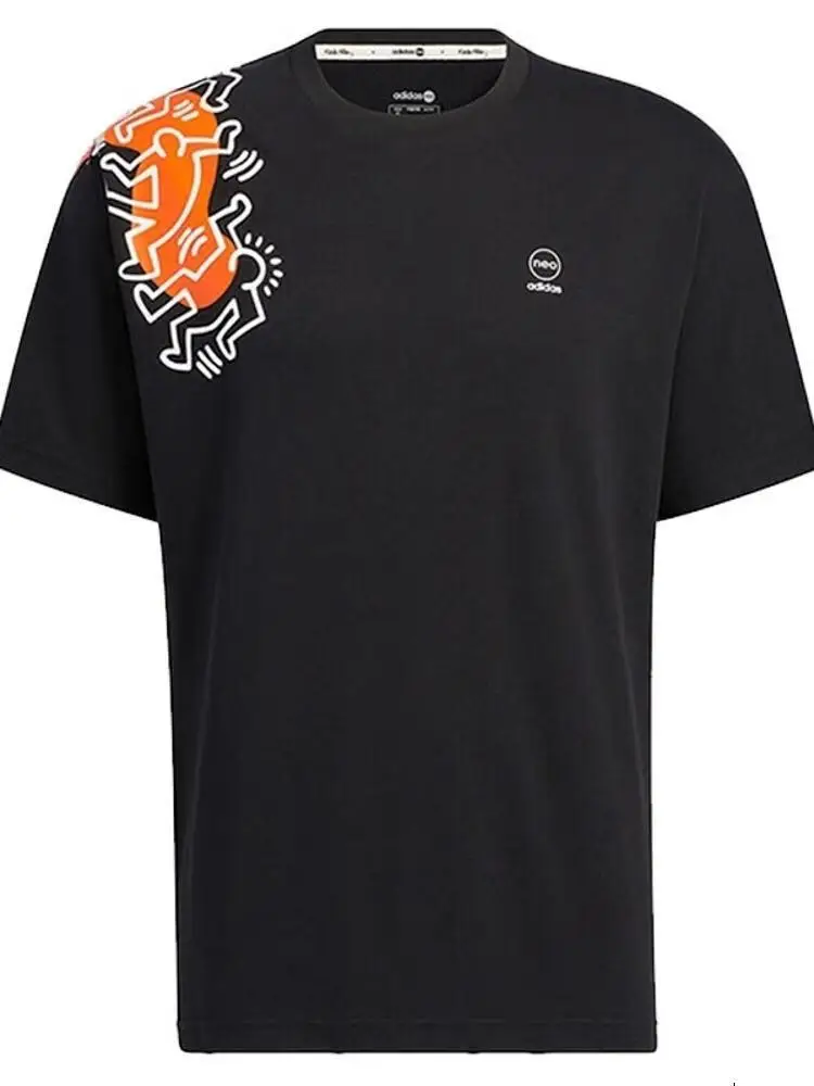 

Adidas Trendy and Casual Men's Short-sleeve T-shirt,The Classic Black Color with Creative Shoulder Elements Highlights