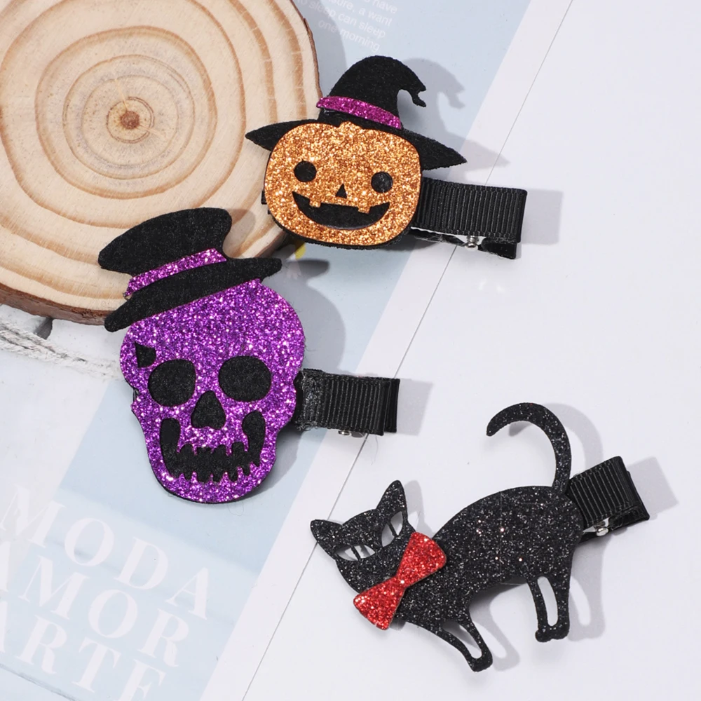 Creative Hairpin Safe And Durable Pumpkin Hair Barrette Batwing Hair Clip Halloween Accessories Popular Dark Hairpin Skull