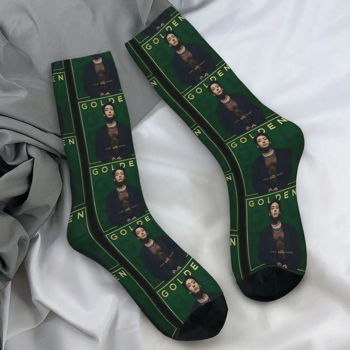 Jungkooks Golden Stockings Graphic Casual Socks Autumn Anti Sweat Socks Men's Cycling Medium Soft Socks