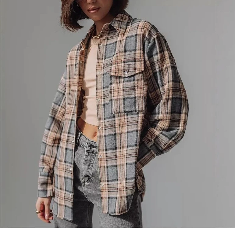 

Spring Design Patterned Blazer for Women - New Style Loose-Fitting Casual Shirt with Concealing Bodice and Mid-Length Design