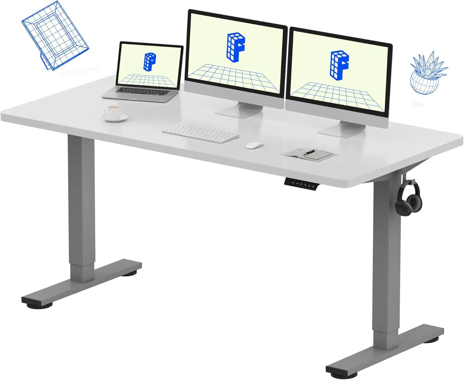 

EN1 One-Piece Adjustable Stand Up Desk Workstation - Electric Standing Desk with Seamless Desktop (Silver Frame + 60 inc