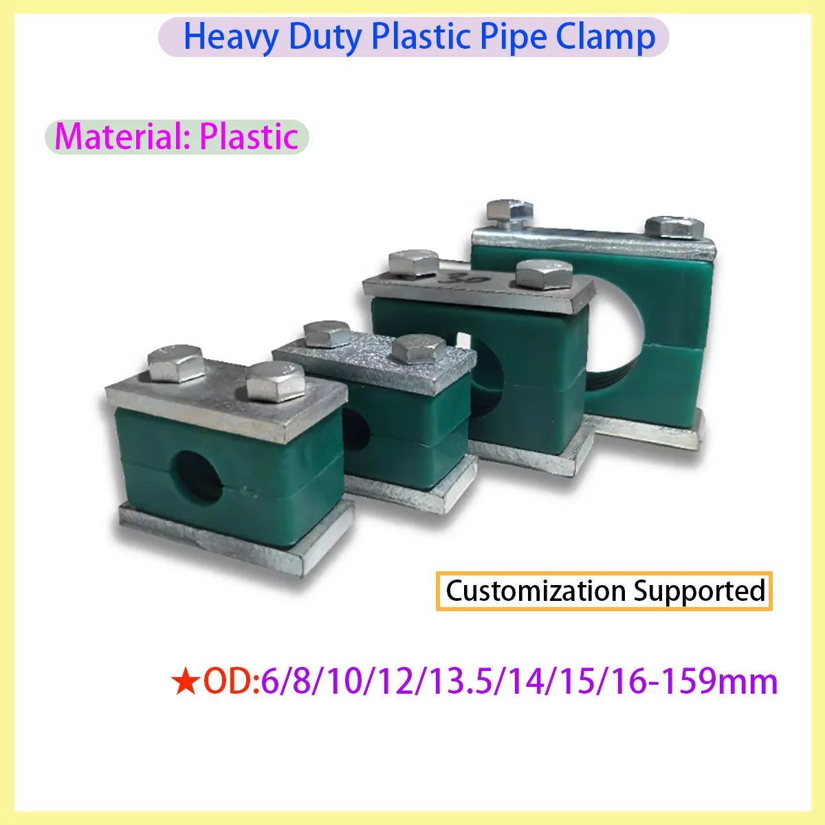 

Bolt Plastic Clamp Single Hole Standard Hydraulic Pipe Clamping Fixture Combination Kit, Outer Diameter 6-159mm