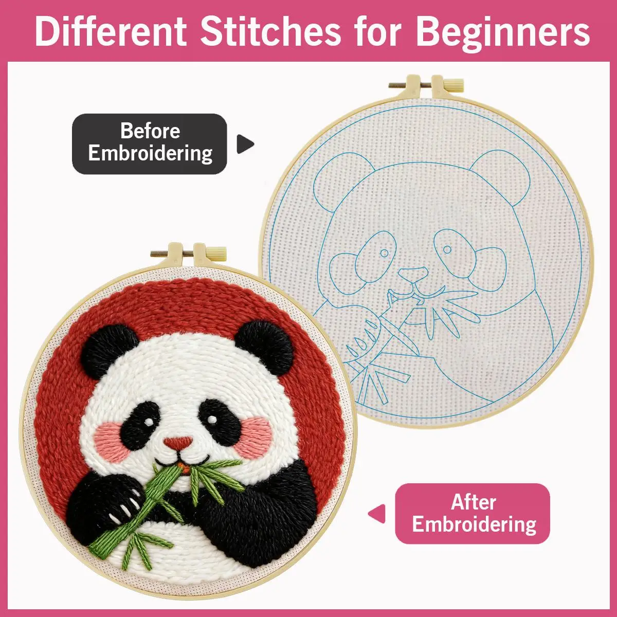 20X20CM/7,87 Zoll Panda Punch Needle Stickerei-Set, Stickerei-Kit, Gestrickte Stickerei, DIY Handgemachtes Geschenk, Heimdekoration – Detail 5