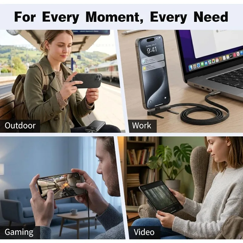 Multifunktionales 2-in-1 240W PD-Schnelllade-USB-C-Kabel, abnehmbarer, ausklappbarer Desktop-Handyständer, Hochgeschwindigkeits-Datenladekabel – Detail 6