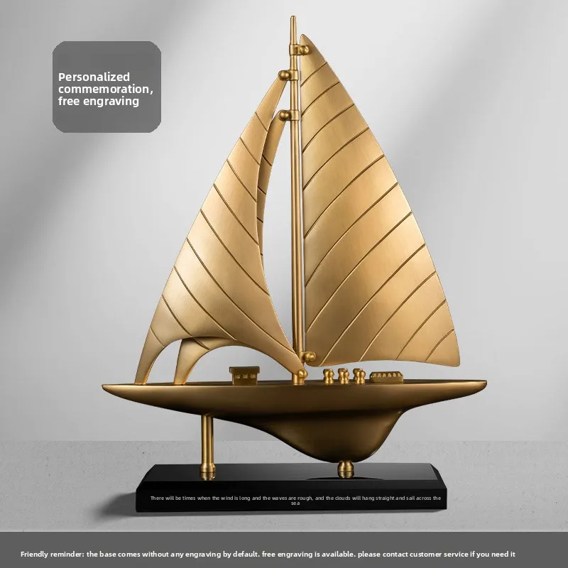 Brass Sailboat Ornament, Prosperous Voyage Home Decor for Living Room, Company Opening Gift, Office Desk Feng Shui Item
