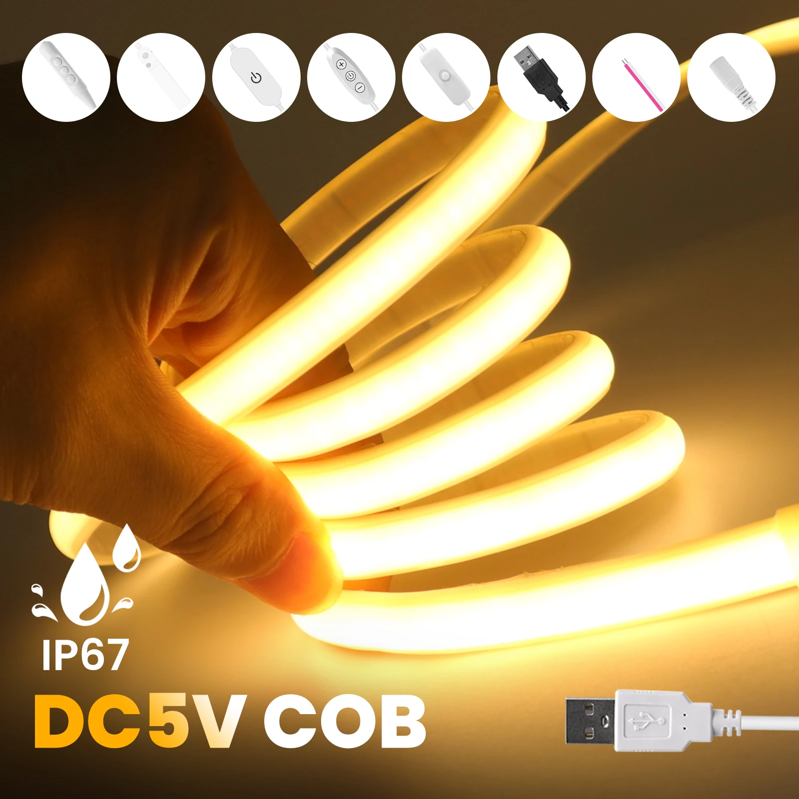 DC 5V COB LED Strip 320 LEDs/m High CRI RA85 Self Adhesive IP67 Waterproof Flexible Light Strip For TV Backlight Home Decor