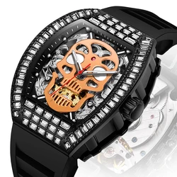 MUSANFIGO wine barrel shaped fully automatic mechanical watch men's hollowed out diamond inlaid watch waterproof night light tre