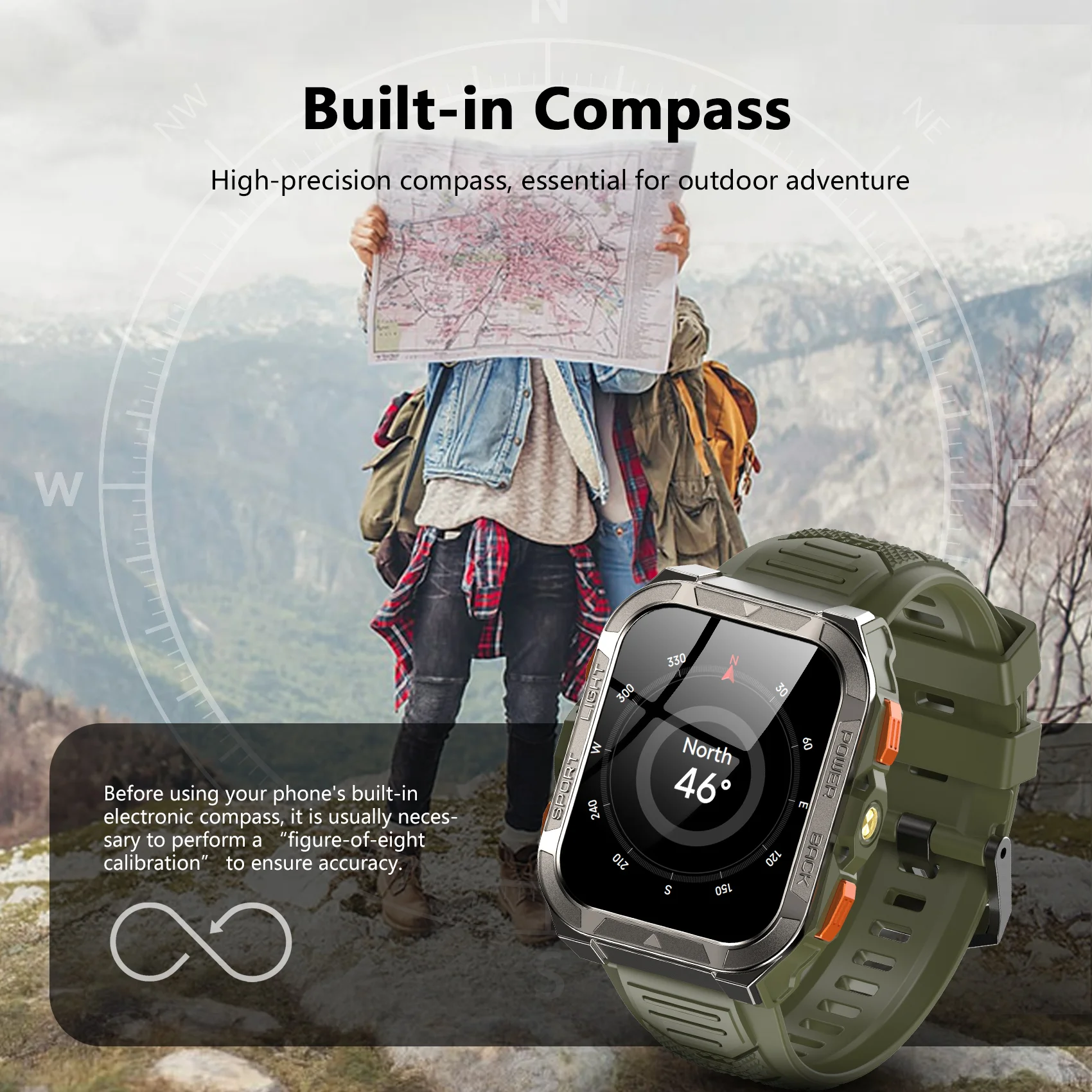 

2025 New W80 Pro Positioning GPS Smartwatch with Flashlight 1.91‘’ Display 900mAh Battery Compass Outdoor Rugged Men Smart Wat