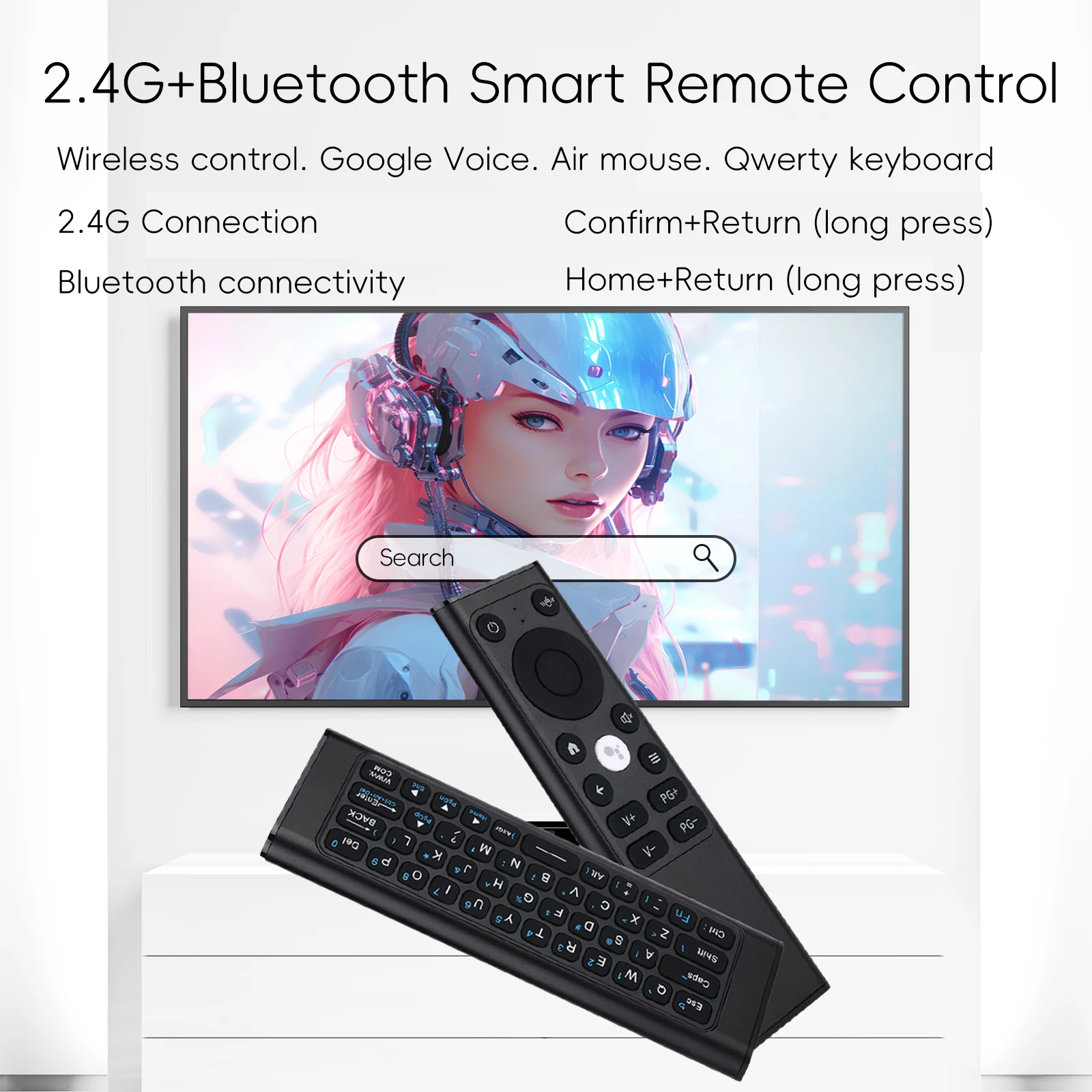 iPazzPort Mini 2.4G/BT لوحة مفاتيح لاسلكية مع ماوس هوائي، جهاز تحكم عن بعد وتلفزيون الأشعة تحت الحمراء والتحكم الصوتي |    ألومنيوم للكمبيوتر الشخصي/Android (فضي فقط)