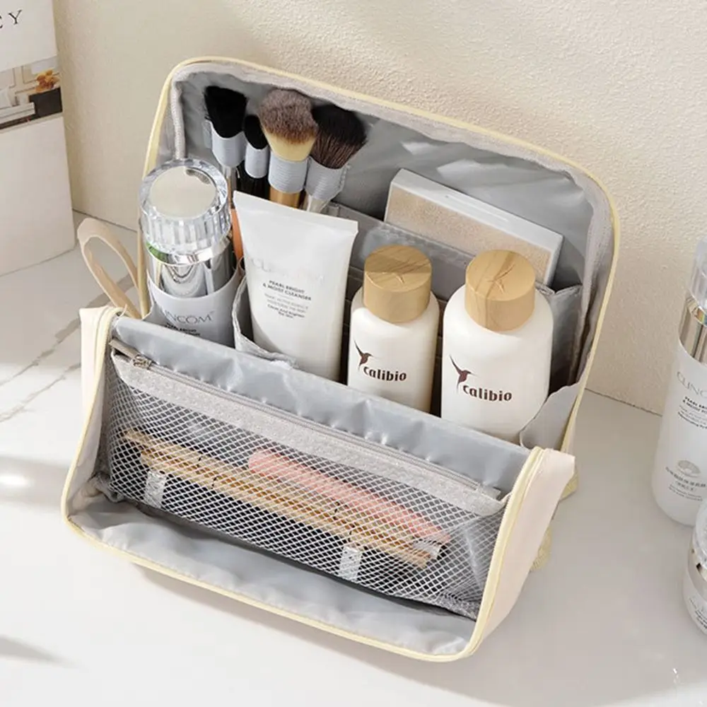 

PU Vertical Makeup Bag Standable Large Capacity Skincare Storage Bag Partitioned Multi-Compartment Cosmetic Organizer Women