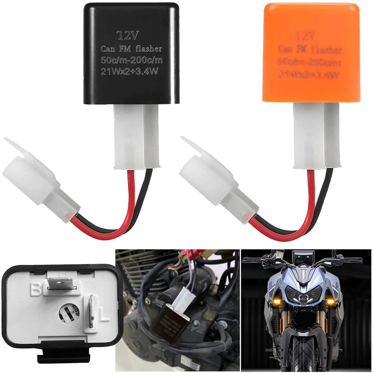 Adjustable 2-Pin Electronic LED Flasher Relay with Wires for Bikes Motorcycles Scooters Turn Signals Hyper Flash Blinkers Relay