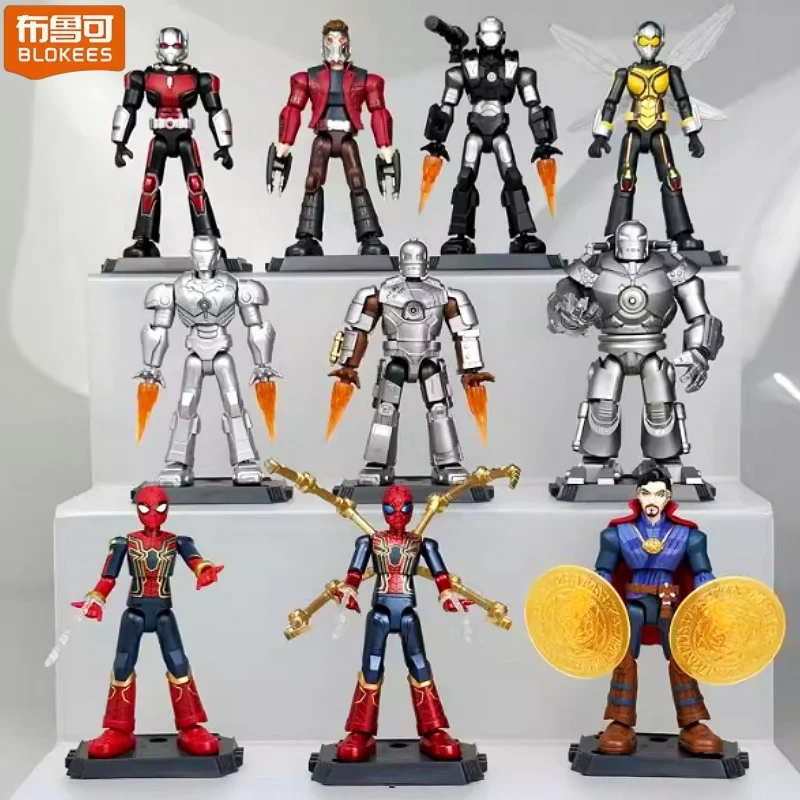 Blokees Marvel Superhero Assembly Kits Star Series الرجل الحديدي اللبنات MK50 الرجل العنكبوت نموذج أرقام ديكور الطاولة #4
