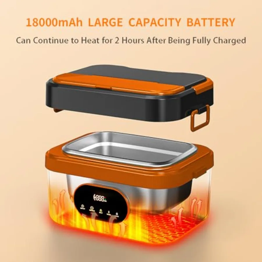 صندوق غداء كهربي لاسلكي مع وظيفة مؤقت بطارية قابلة لإعادة الشحن بقدرة 18000 مللي أمبير في الساعة وتسخين تلقائي بقدرة تسخين سريعة 60 وات #3