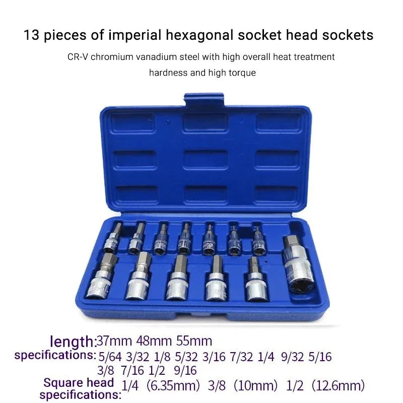 Car Repair Tools High Hardness 13pc Mechanical Repair Vanadium Steel 1/4'' 3/8 And 1/2
