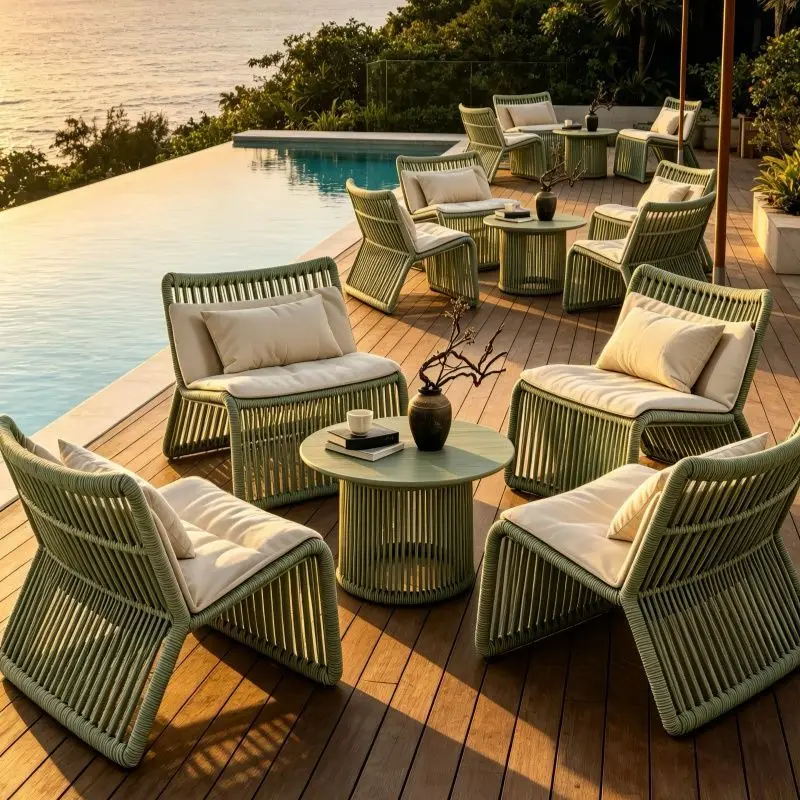 Outdoor rattan sofa chair cafe bed and breakfast table and chair combination sitting area villa courtyard garden sofa coffee