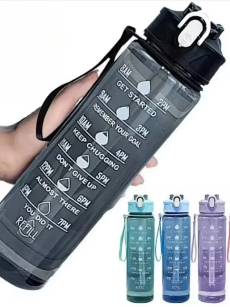 Sport-Wasserflasche mit Zeitmarkierungs-Strohhalm, auslaufsicherem Verschlussdeckel für einfaches Tragen, ideal für Outdoor-Abenteuer mit Zeitmarkierung. – Detail 2